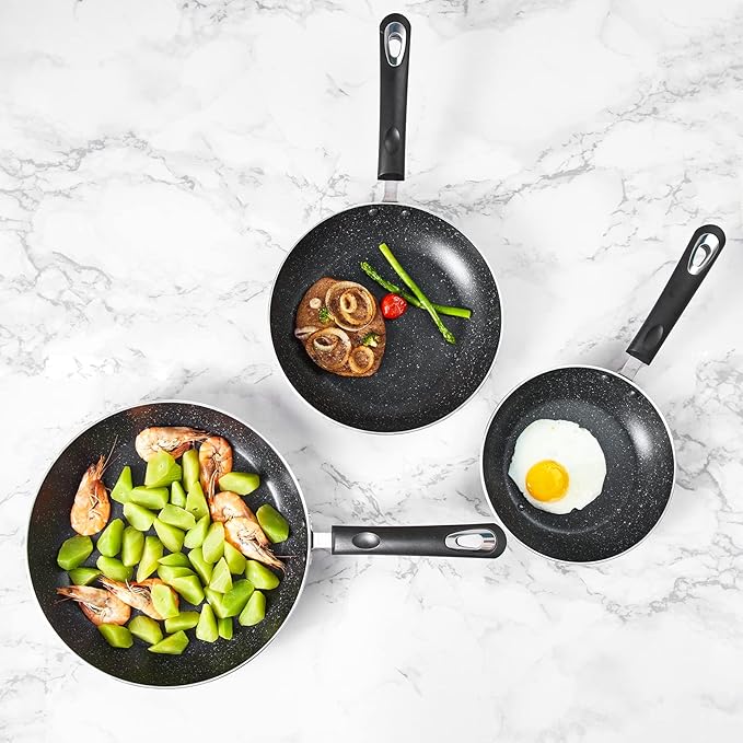 Frying Pan 3-Piece Set, Nonstick Skillet Set for Induction Cooktop, Frying Pan Nonstick 8 Inch+9.5 Inch +11 Inch (Black)