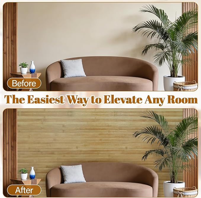 Natural Bamboo Wall Panel for Interior Wall Decor, Pole Wrap Wainscoting Wall