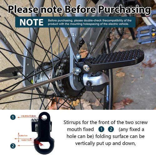 1 Pair Universal Folding Bikes Rear Foot Pegs, Adjustable Passenger Footrest for Bicycle Rear Rack, Compatible with Adult Electric Bikes and Mountain Bikes(Black)