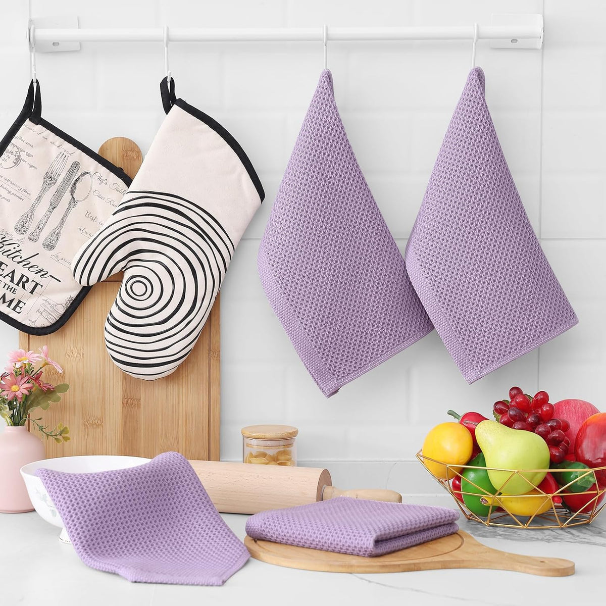 Homaxy 100% Cotton Waffle Weave Kitchen Dish Cloths, Ultra Soft Absorbent Quick Drying Dish Towels, 12 x 12 Inches, 8-Pack, Lavender