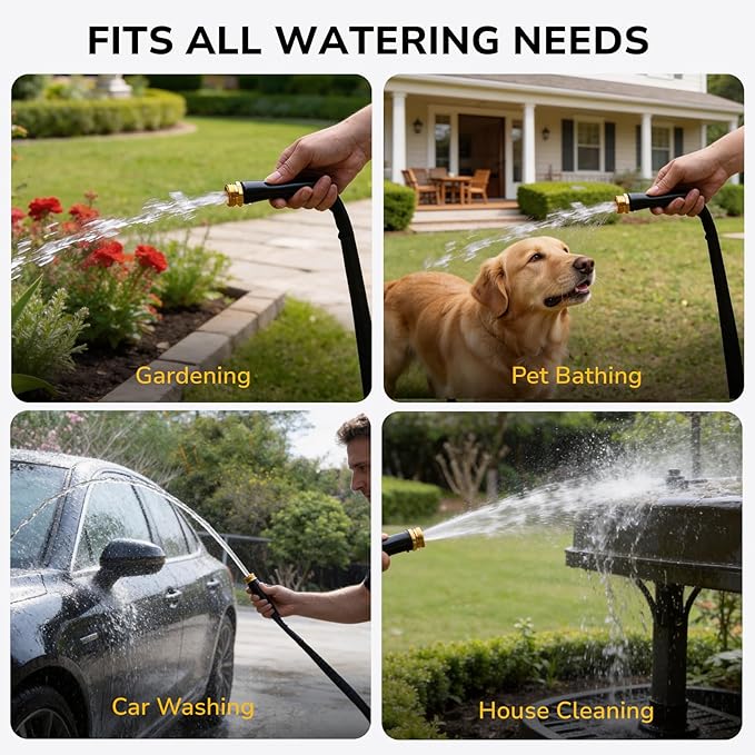 Lightweight Flat Garden Hose 25 FT, 3/4" GHT Flexible Water Hose with Spray Nozzle, Durable 800D Fabric, Kink Free Design, Portable Garden Hose for Lawn, Yard, Car Wash