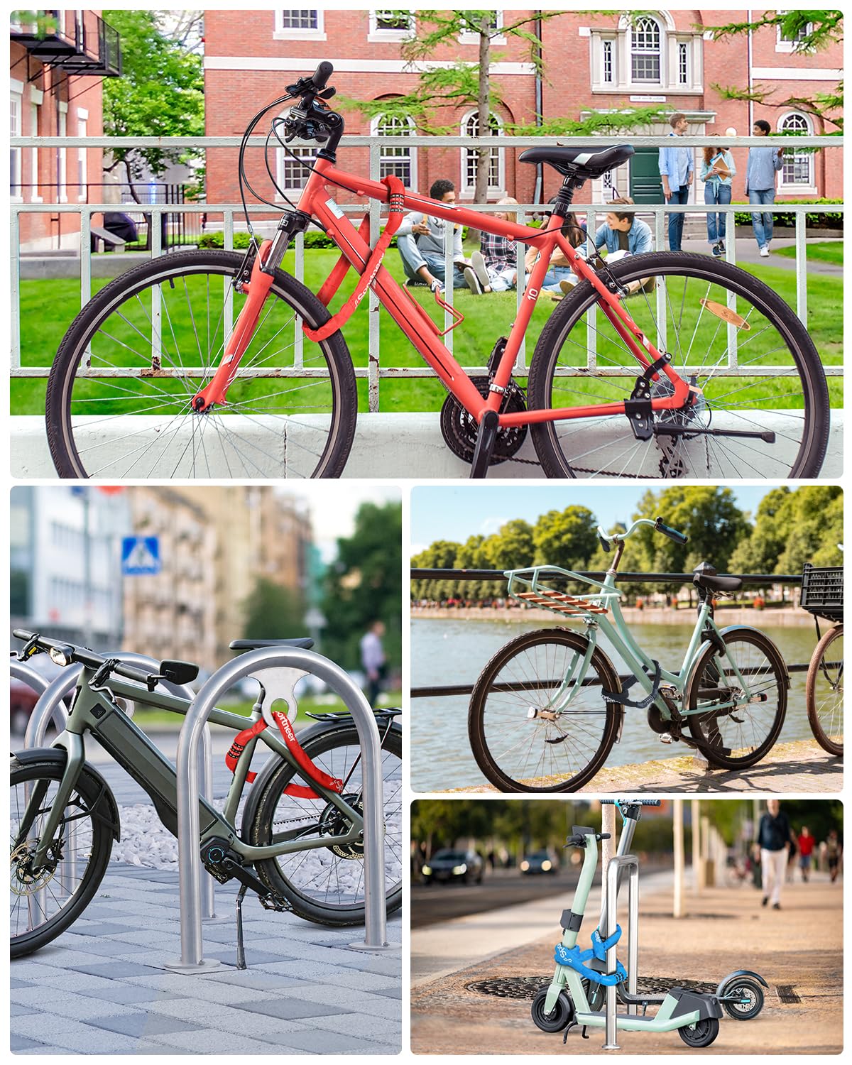 Sportneer Bike Lock: 5 Digit Combination High Security Anti Theft Bike Chain Lock - 3.2/3.6/4ft Heavy Duty Resettable Keyless Bicycle Lock for Bike, Motorcycle, Scooter, Door - 6mm Thick Red