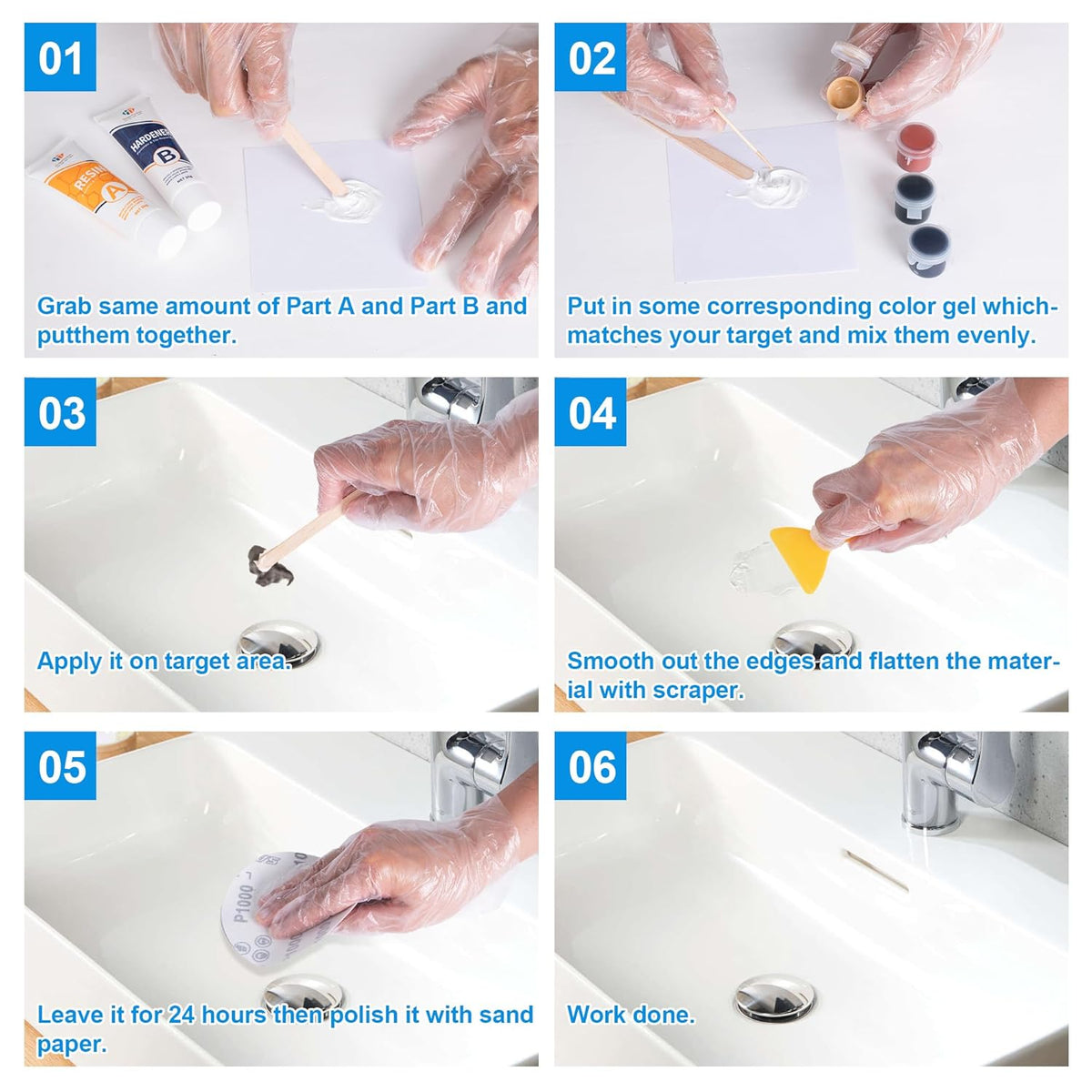 Tub Repair Kit White(Color Match), Fiberglass Porcelain Repair Kit for Acrylic, Ceramics, Enamel, Tile, Repairs Chips, Cracks, Scratches, Holes on Tub, Tile, Bathtub, Toilet, Sink, Shower Tray