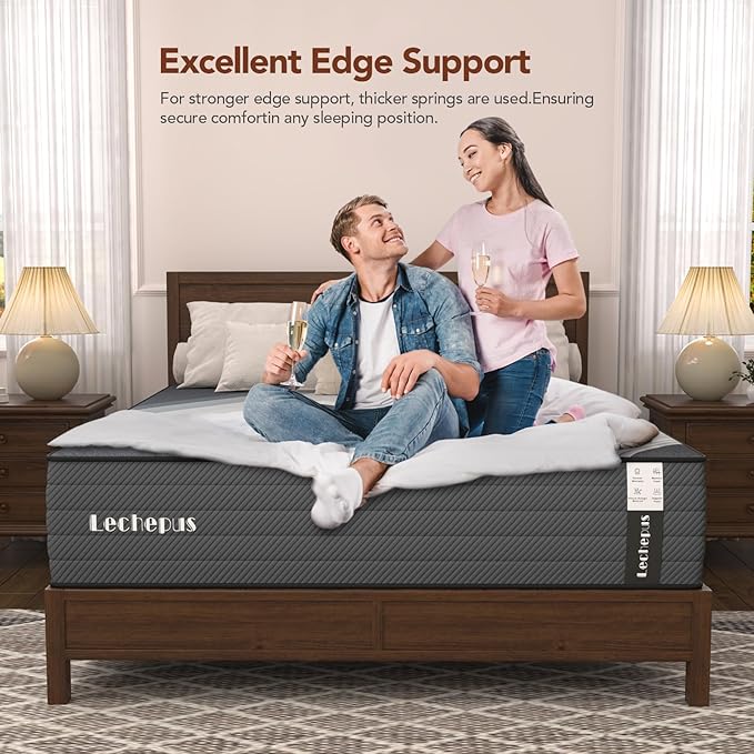 Queen Mattress 10 Inch,Lechepus 5-Zone Medium Firm Mattress with Lumbar & Shoulder Support, Hybrid for Pressure Relief,Edge Support & Motion Isolation, Fiberglass Free & CertiPUR-US