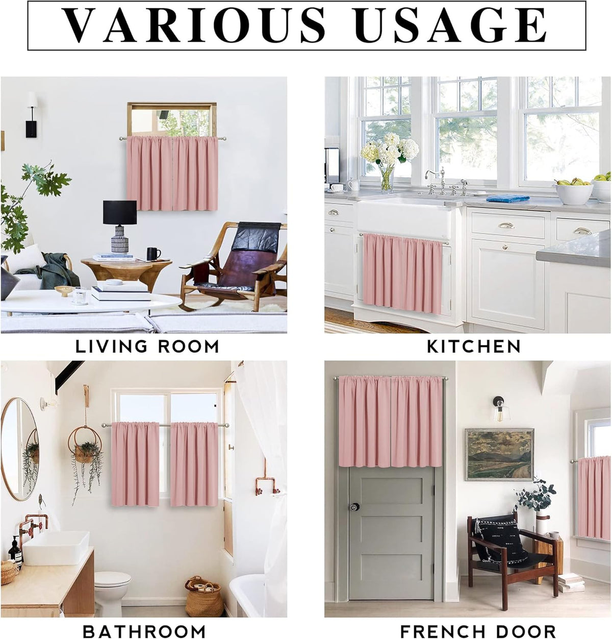 RYB Home Privacy Closet Curtains 36 inch 2 Panels Set, Room Darkening Rod Pocket Drapes Decorative Privcay Backdrops Thermal Shades for Bathroom Basement, Peach Blush, W42 x L36 inch