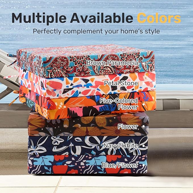 UNIKOME Outdoor Chair Cushions Pack of 4, Water Resistant Patio Cushions with Ties, High Density Sponge Filling Square Corner Seat Cushions for Outdoor Furniture, 19"*19"*3", Colored Flower
