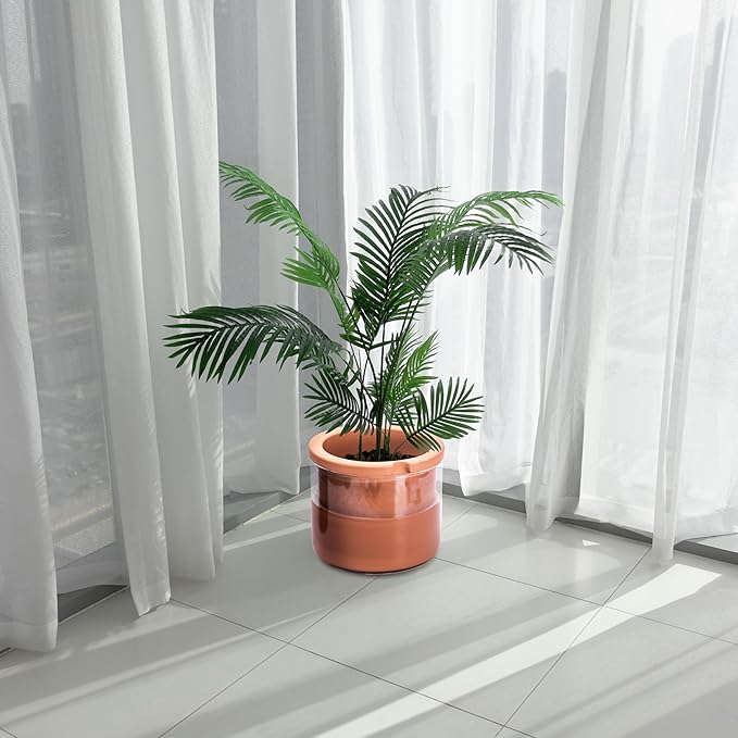 Phoenix Vine 10 Inch Self Watering Planter, White Terracotta Pot for Plants, Indoor Cylinder Terra Cotta Pot with Glass Vase