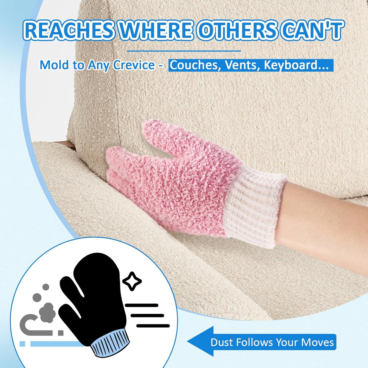 MIG4U Microfiber Dusting Gloves House Cleaning Glove for Blinds, Windows, Shutters, Furniture, and Car, Reusable Lint-Free Pink S/M