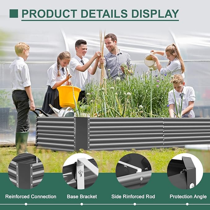Land Guard 6×3×2 ft Galvanized Raised Garden Bed Kit, Galvanized Planter Raised Garden Boxes Outdoor, Large Metal Raised Garden Beds for Vegetables(Grey)…