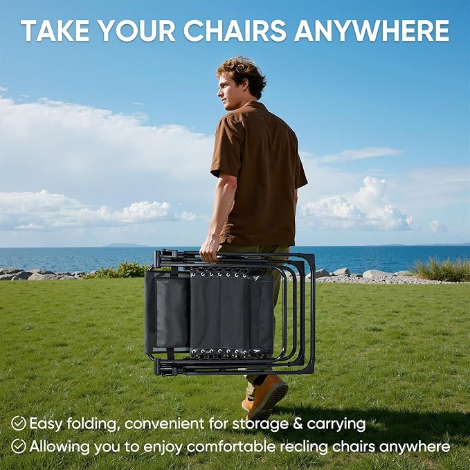 Alpen Oversized Outdoor Zero Gravity Chair, Portable Patio Recliner with Removable Pad and Adjustable Headrest, Lounge Chair with Cup Holder for Outdoor Camping Lawn Balcony, Black
