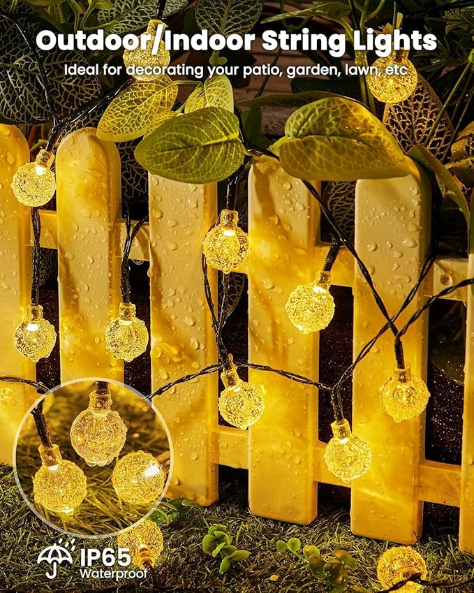 Solar String Lights Outdoor Waterproof, 2 Pack 60 LED 36.5 FT Each, Solar Powered Patio Lights with 8 Lighting Modes for Garden Yard Porch Wedding Party Decor (Warm White)