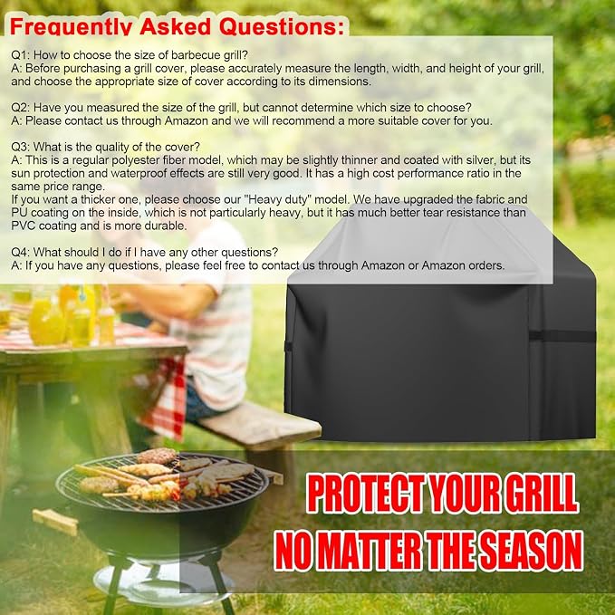 Grill Cover, 58 inch Heavy Duty BBQ Gas Grill Cover for Outdoor Grill, Waterproof, Weather Resistant, Anti-UV, Rip-Proof, Fade Resistant Barbecue Cover with Hook-and-Loop Straps for Most Grills