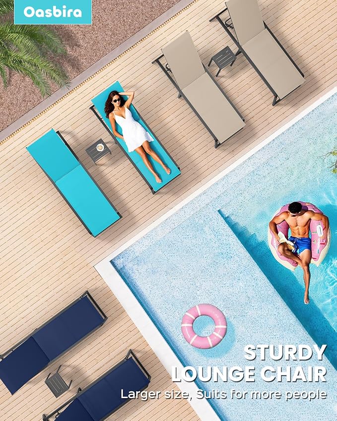 Aluminum Chaise Lounge Chair Outdoor, Foldable& No Assembly Patio Pool Lounge Chairs 5-Position Recliner for Outside, Fully Grounded Legs Sun Lounger for Poolside, Bright White, 2 Pack