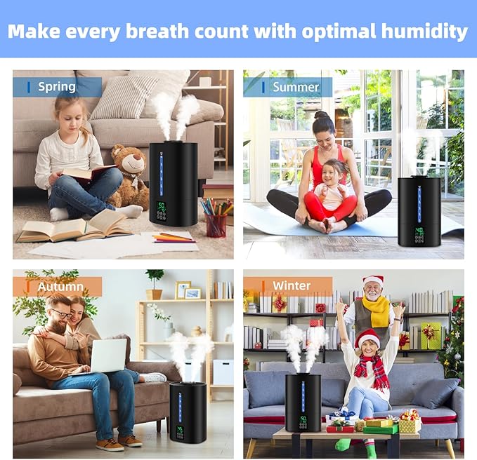 6L Humidifiers for Bedroom Large Room Home, Cool and Warm Humidifier for Plants Mist Top Fill Desk Humidifier Essential Oil Diffuser, Quiet Humidifiers with Adjustable Mist,360°Nozzle-Black