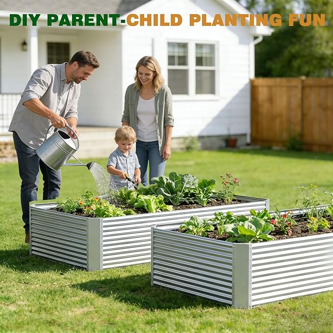 2 Pcs 8 x 4 x 1.4 FT Galvanized Steel Raised Garden Bed – Outdoor Planter Box for Root Vegetables, Herbs & Flowers, Large Metal Garden Beds for Backyards, Terraces and Balconies