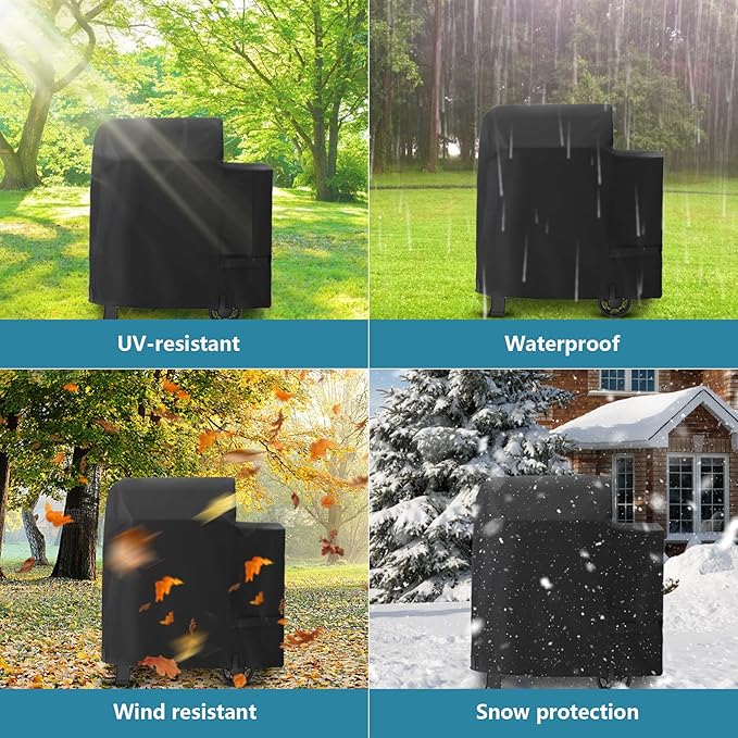 Grill Cover for Weber Searwood 600 Pellet Smoker, 47" Heavy-Duty 600D Waterproof Grill Cover with Adjustable Straps