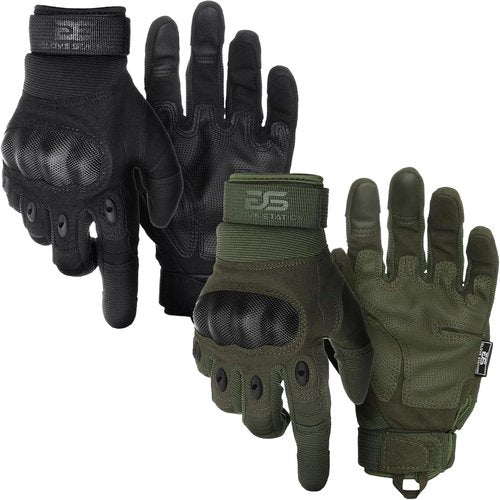 Glove Station Touchscreen Gloves for Men - Hard Knuckle Protection for Motorcycle & Outdoor Work | Black & Green, Large