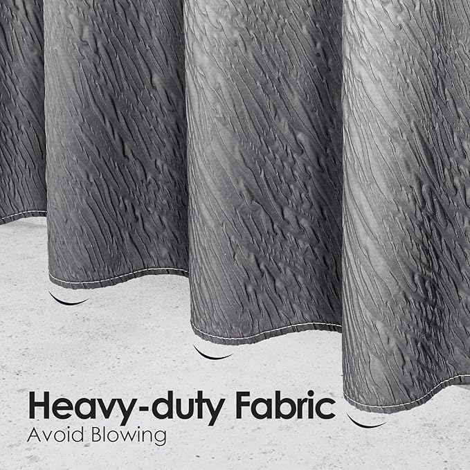 MitoVilla Grey Ombre Shower Curtain, Farmhouse Waves Fabric Shower Curtains for Modern Hotel Bathroom Decor, 3D Geometric Embossed Textured, Waterproof & Wrinkle Resistant, 72 x 72