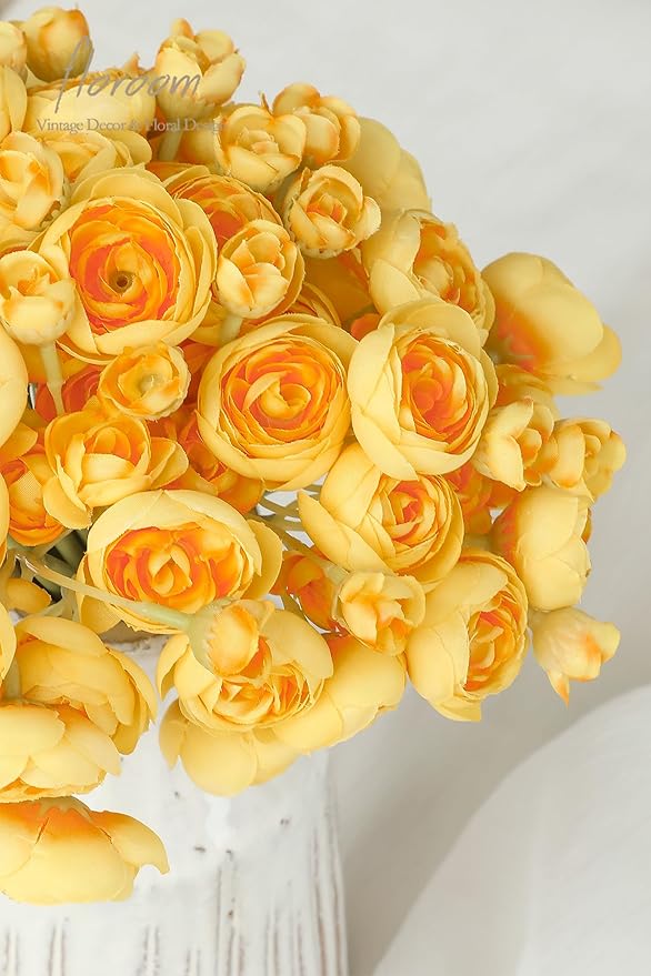 Floroom Ranunculus Artificial Flowers 18 Pcs Golden Yellow Faux Silk Mini Ranunculus Bulk Fake Wedding Filler Flowers for DIY Bouquets, Centerpieces, Bridal Shower Decorations & Arrangements