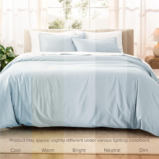 Bare Home 100% Organic Cotton Sateen Duvet Cover Set - Full/Queen Size - 400 Thread Count - Smooth Sateen Weave - Warm & Luxurious - Duvet Cover (Full/Queen, Winter Blue)
