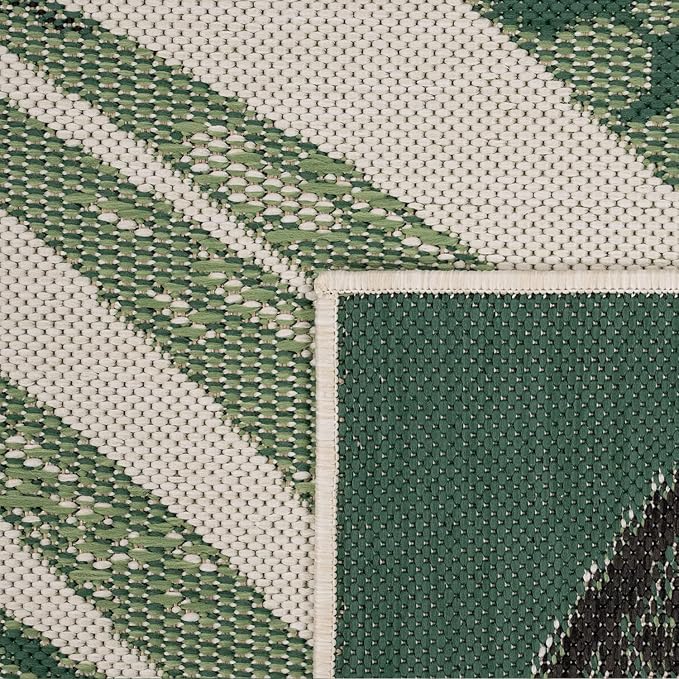 Outdoor Rug Beige Green with Floral Palm Leaf Design Waterproof, Size: 2'8" x 4'11"