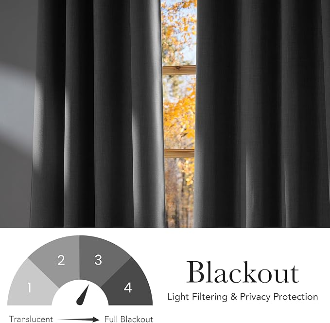 NICETOWN Light Grey Faux Linen Room Darkening Rod Pocket Curtains 63 inch Length