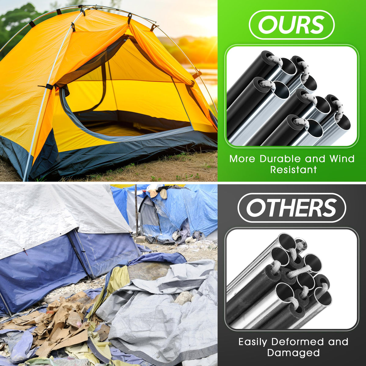 Shimeyao 2 Set Tent Pole Repair Kit, Universal Nylon Tent Poles Replacement Kit with 2 Shock Cords, 12 Washers, 4 Metal Tubes and 2 Iron Lead Wire, Repair Accessories for Camping Hiking Backpacking