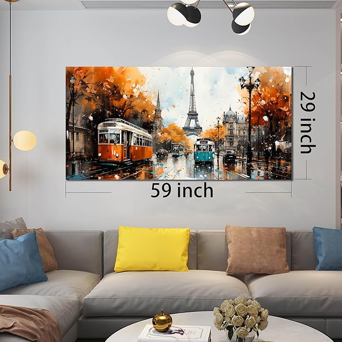 Eiffel Tower Wall Art - Living Room Pictures for Wall - Modern Art Wall Decor Ready to Hang Size 29" x 59"