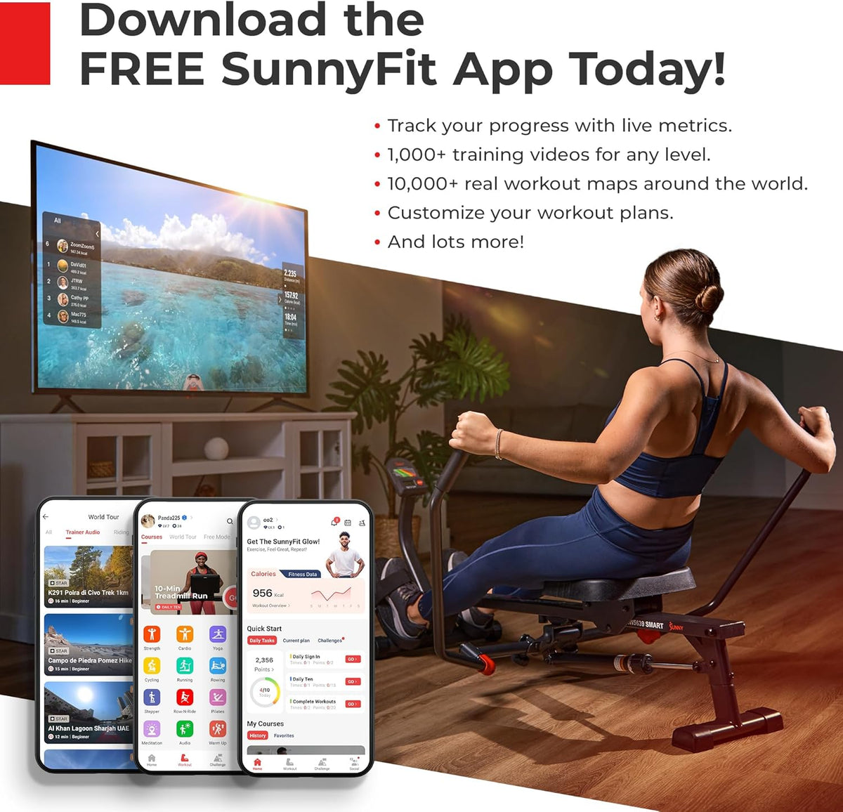 Sunny Health & Fitness Smart Treadmill - Heavy-Duty Auto Incline with 20" Running Deck & Free App Access