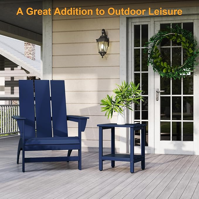 Outdoor Side Table, 17.7-Inch Small Patio Side Table with Adjustable Feet, All-Weather HDPE Adirondack Table for Porch Deck Balcony Pool, Easy Maintenance, Navy Blue