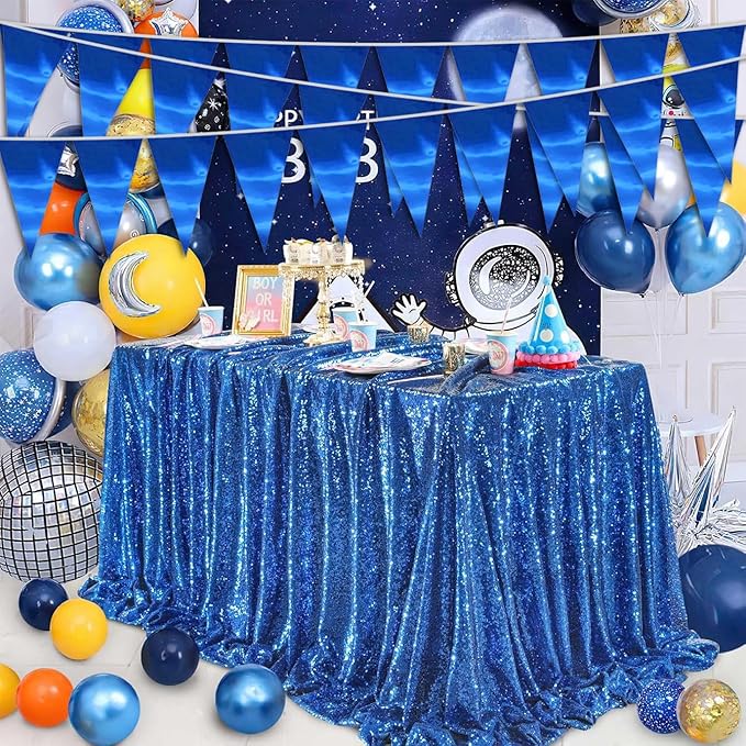 40M/130FT Blue Triangle Pennant Banner Flag Metallic Fabric Bunting Garland for Christmas Graduation Wedding Engagement Anniversary Bachelorette Birthday Bridal Shower Valentines Hen Party Supplies