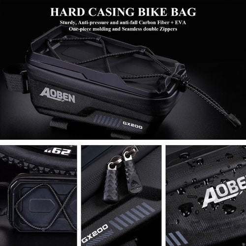 Aoben Bike Bicycle Phone Front Frame Bag for Mountain Bike Road Bike, EVA Hard Casing Bike Phone Holder Bike Phone Mount for MTB, Bike Bicycle Accessories for Cell Phone Under 6.8 Inches (Black)