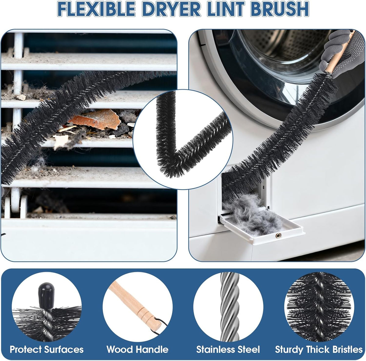 Universal Dryer Vent Cleaner Kit Compatible with All Vacuum Cleaner Include Vacuum Hose Attachment Accessories Brush Lint Brush,Dryer Vent Vacuum Hose with Gloves
