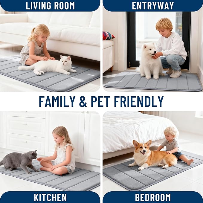 OLANLY Memory Foam Bath Mat 34x21, Super Soft Absorbent Bathroom Rugs, Quick Dry, Machine Washable Shower Floor Rugs, Bathmat Carpet, Bathroom Home Decor Accessories, Grey