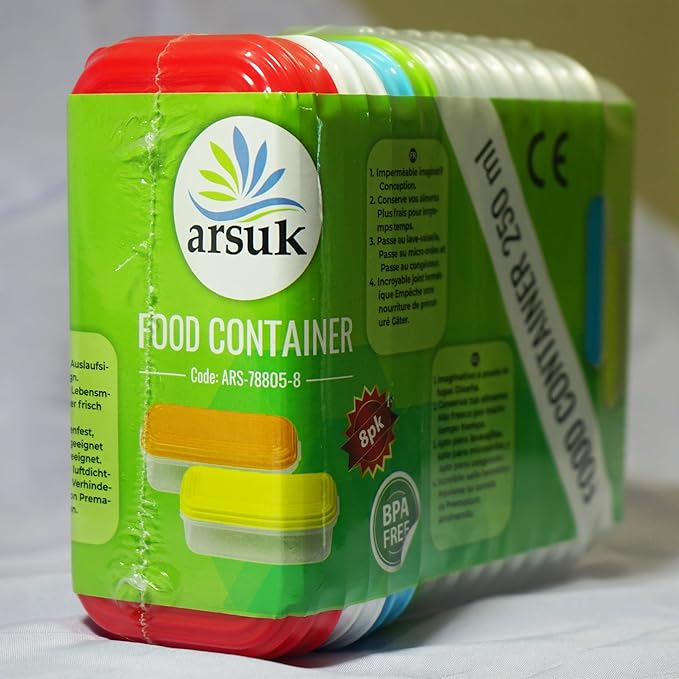 ARSUK Small Food Containers with Lids 8oz/250ml (8 Pack) - Mini Plastic Storage Containers for Snacks, Meal Prep and Lunch - Reusable, Leakproof, Airtight - Microwave and Freezer Safe
