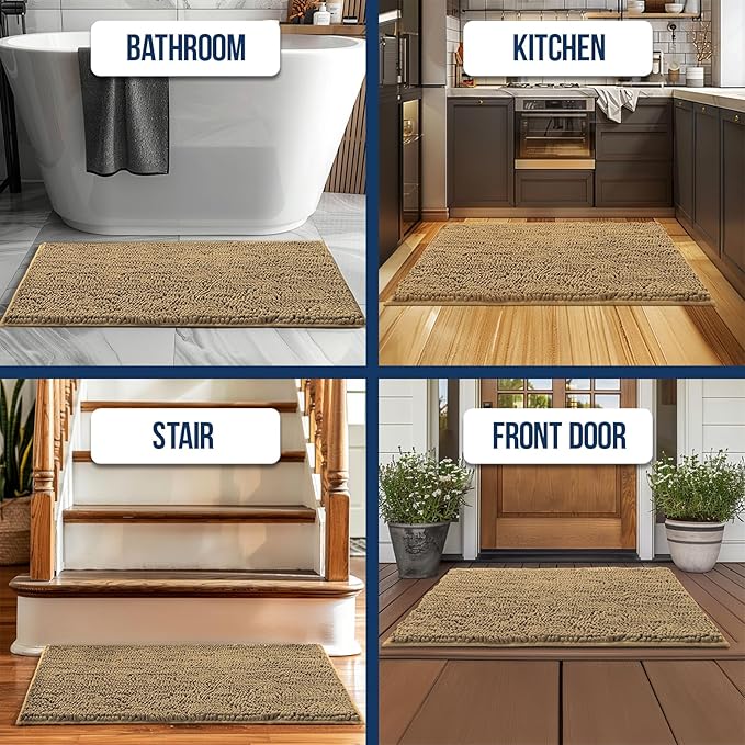 Muddy Mat Chenille Bathroom Rugs Quick Dry Microfiber Mats Non Slip Washable, Extra Thick, Soft and Highly Absorbent Bath Mats for Bathroom, Kitchen, and Shower Floor - Beige Small 28"X18"