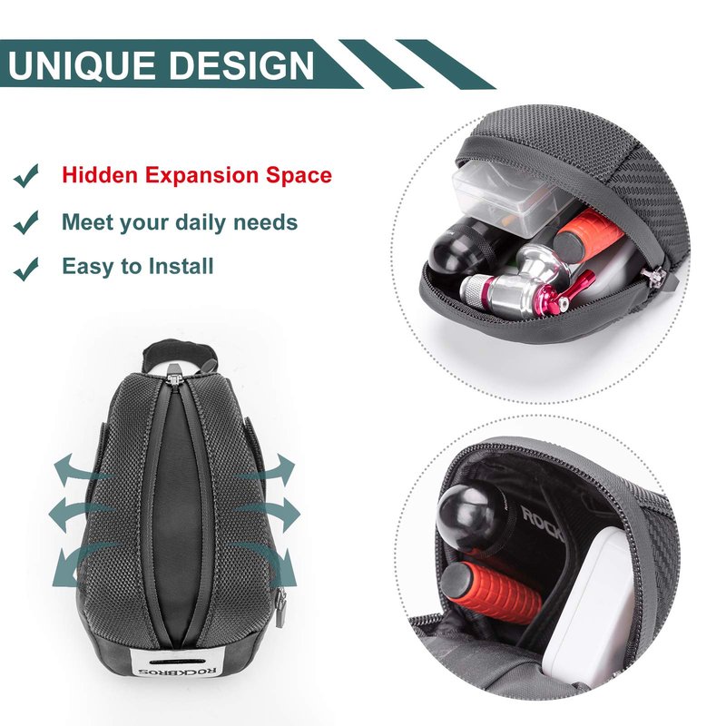 ROCKBROS Bike Saddle Bag, Bike Bag Under Seat, Strap-on Cycling Wedge Pack, Bike Seat Storage Bag for Mountain Road Bikes, 0.75L