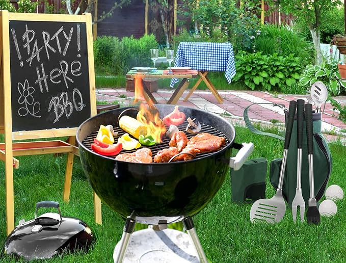 POLIGO 7PCS Golf-Club Style BBQ Tools Set Grilling Tools with Rubber Handle - Stainless Steel Grill Accessories for Outdoor Grill Set Premium Grill Utensils Set Christmas Birthday Gifts for Men Dad