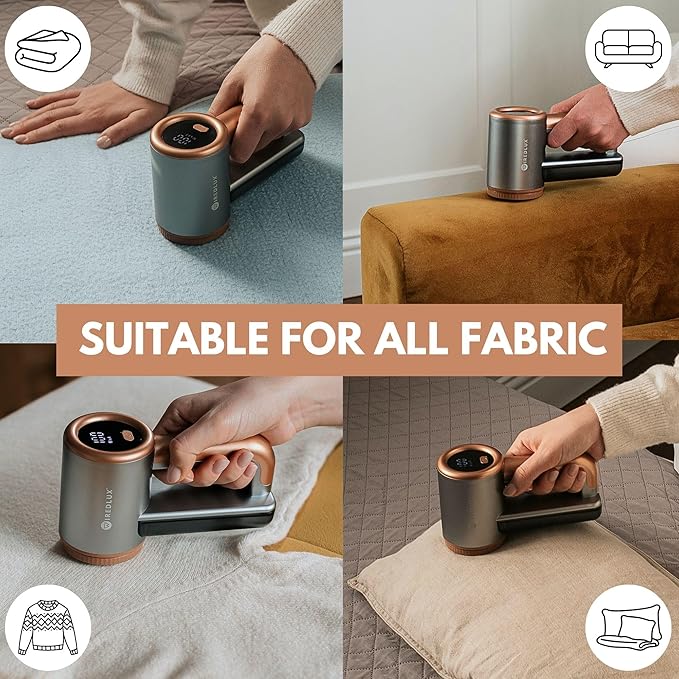 Rechargeable Fabric Shaver - Electric Lint Remover for Clothes & Couch - Adjustable 3-Speed, 6-Leaf Blade, LED Display, USB Charging - Depiller with Dual Protection