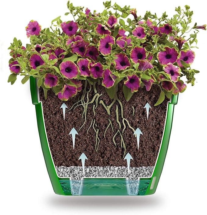 DECOPOTS - Self Watering Planter - Modern Flower Pot with Water Level Indicator for All House Plants, Flowers, Herbs (Diameter 7.9", Gold/Black)