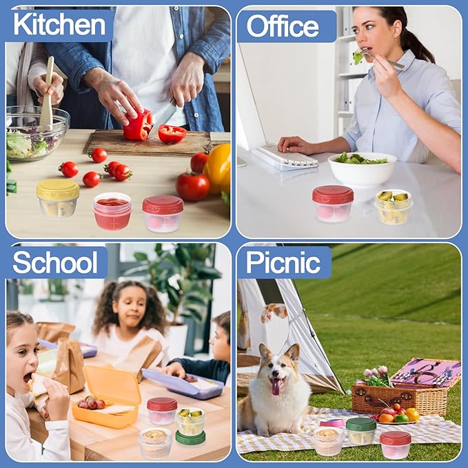 6pcs 2 oz Salad Dressing Container, Reusable Condiment Containers Sauce Cups with Leak-proof Lids, Small Plastic Food Storage Dip Containers for Lunches, Freezer, Microwave & Dishwasher Safe