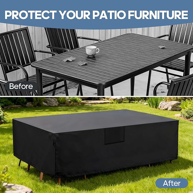 DUMOS Patio Furniture Cover Rectangular Heavy Duty 600D Waterproof UV Resistant Outdoor Sofa Couch Sectional Cover for Deck Table Chairs Backyard Dining Sets, 126"L x 63"W x 28"H, Black
