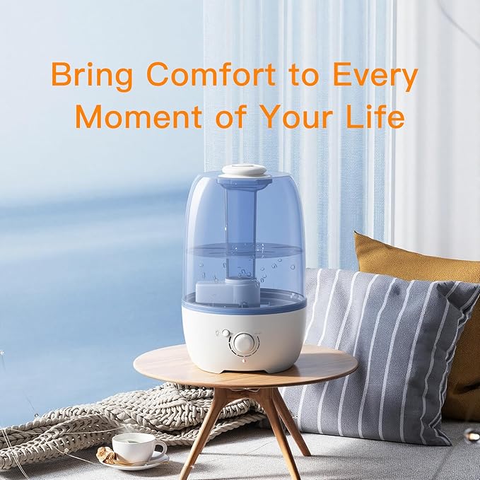MEGAWISE Humidifier for Kid bedroom with 3.2L Large Capacity, No leakage Design Fine Mist Output Auto Shutoff, Essential Oil Safe Tank (White)