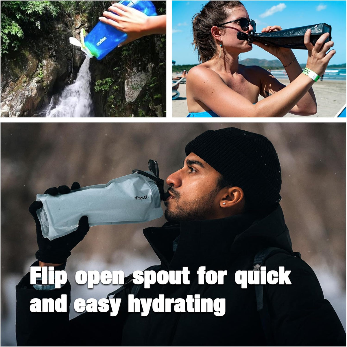 Vapur Anti-Bottle - Flexible Collapsible Design with Detachable Carabiner - 34 Ounce, Admiral Blue