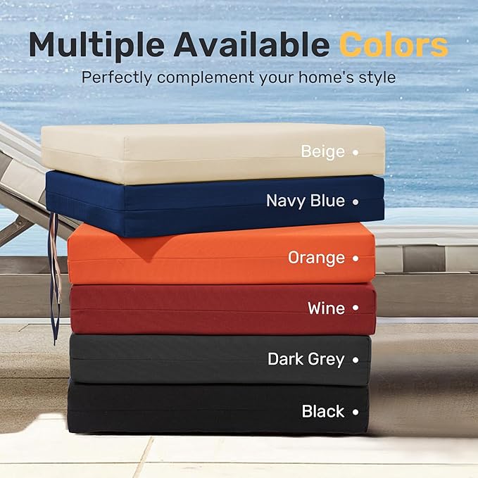 UNIKOME Outdoor Chair Cushions Pack of 4, Water Resistant Patio Cushions with Ties, High Density Sponge Filling Square Corner Seat Cushions for Outdoor Furniture, 19"*19"*3", Orange