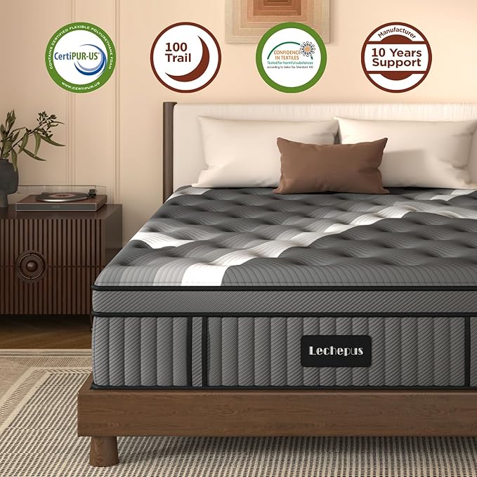 Full Mattress,Lechepus 14Inch Soft Memory Foam Hybrid Mattresses in Box,Plush Feel Full Size with Supportive Pocket Coil for Back Pain Relief,Motion Isolation, None of Fiberglass