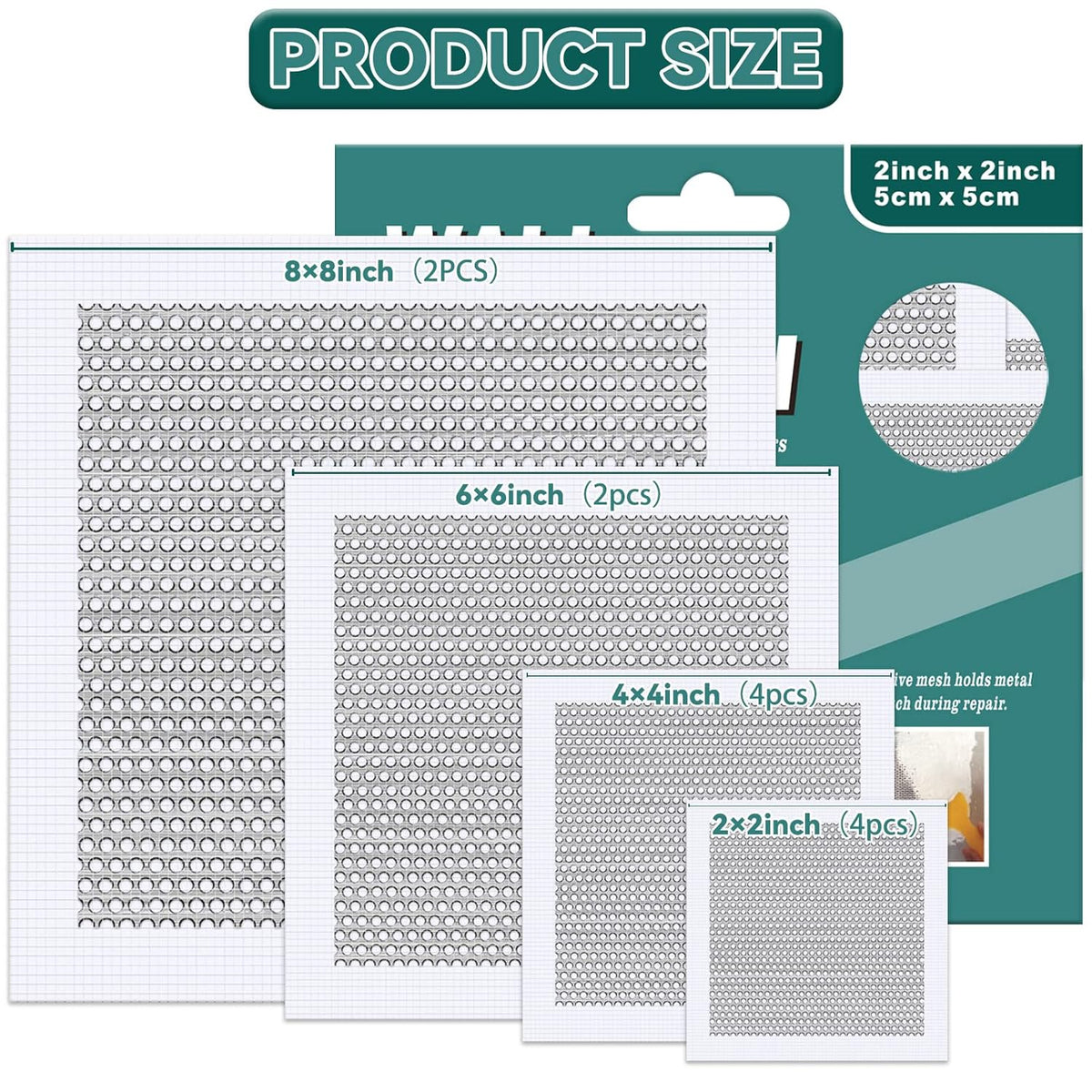 Drywall Patch Kit, 12 Pcs Aluminum Drywall Repair Kit for Holes, 2/4/6/8 inch Self Adhesive Fiberglass Wall Hole Patch Kit for Drywall, Sheet Rock, Aluminum Metal Sheetrock Ceiling Dry Wall Patch