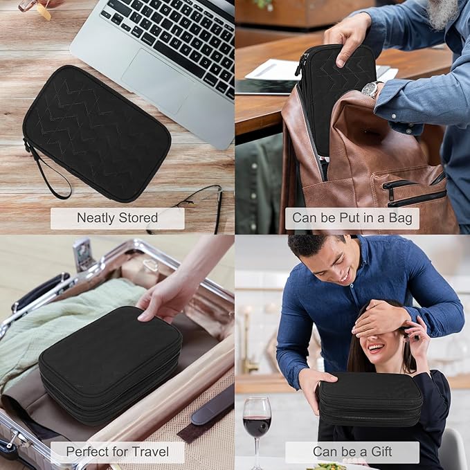 FYY Electronic Organizer, Large Travel Cable Organizer Bag Pouch Electronic Accessories Carry Case Portable Waterproof Double Layers All-in-One Storage Bag for Cable, Cord, Charger, Pattern Black