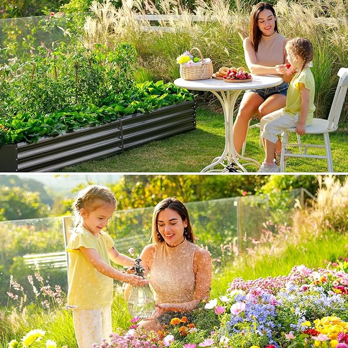 Land Guard 2 Pack 8×4×1ft Galvanized Metal Raised Garden Bed, Metal Planter Kit Box Outdoor for Deep-Rooted Vegetables, Flowers, Green and Herbs (Mid-Grey)