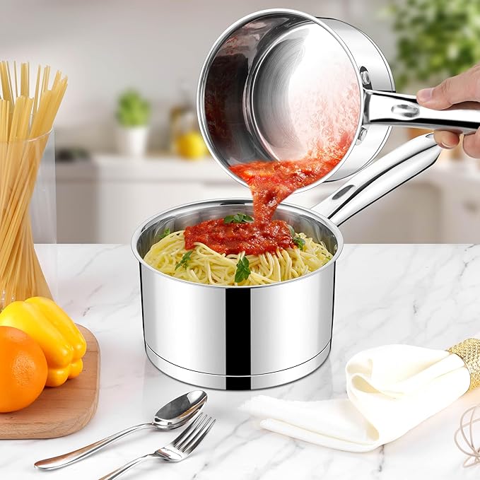 LIANYU 2QT & 3QT Saucepan with Tempered Glass Lid, Stainless Steel Small Sauce Pan Cooking Pot Set, Tri-Ply Bottom Versatile Sauce Pot for Kitchen, Oven & Dishwasher Safe